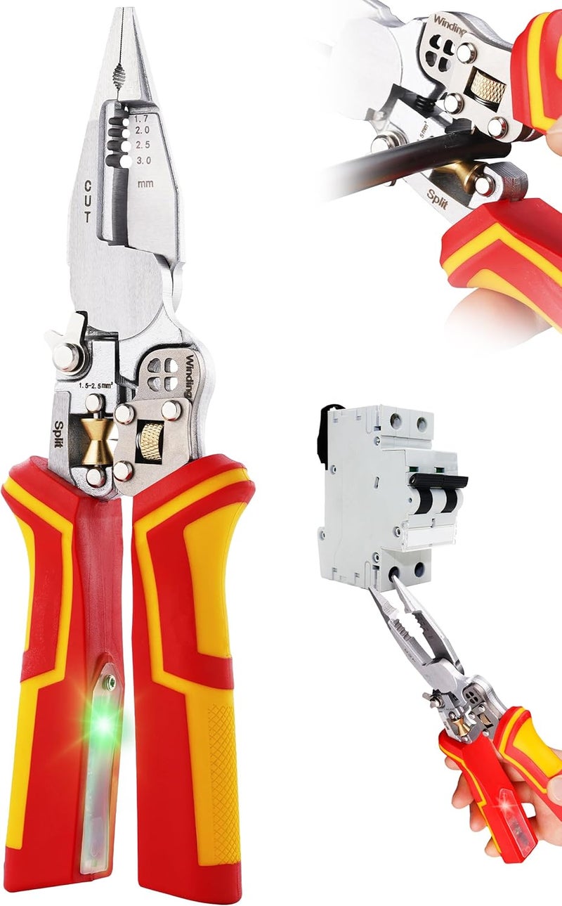 Fatio upgraded 8 in 1 Wire Strippers with Voltage Tester, Wire Stripping Tool, Cable Cutters with Plier, Crimper, Splitting, Wire Stripper Tool for 10-18 AWG for Electrician Work Red - Image 1